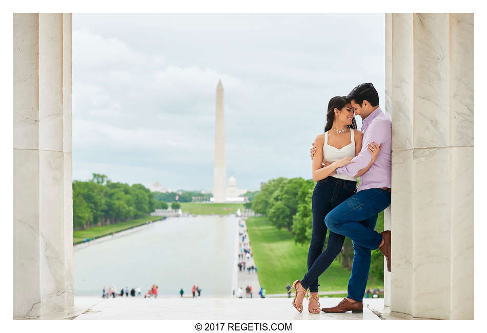  Engagement Session on a rainy day in Washington DC by the Monuments and Lincoln Memorial by DC Wedding Photographers