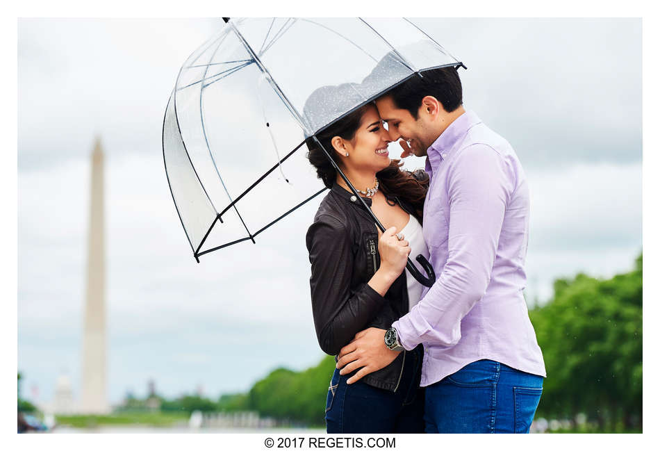  Engagement Session on a rainy day in Washington DC by the Monuments and Lincoln Memorial by DC Wedding Photographers