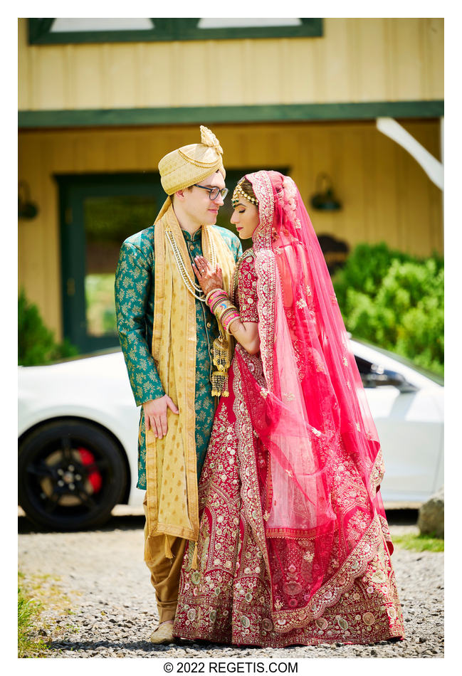 Bride and Groom by their car for Baraat