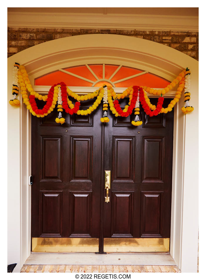 Entrance to the house decorated with flower for the sangeet celebrations