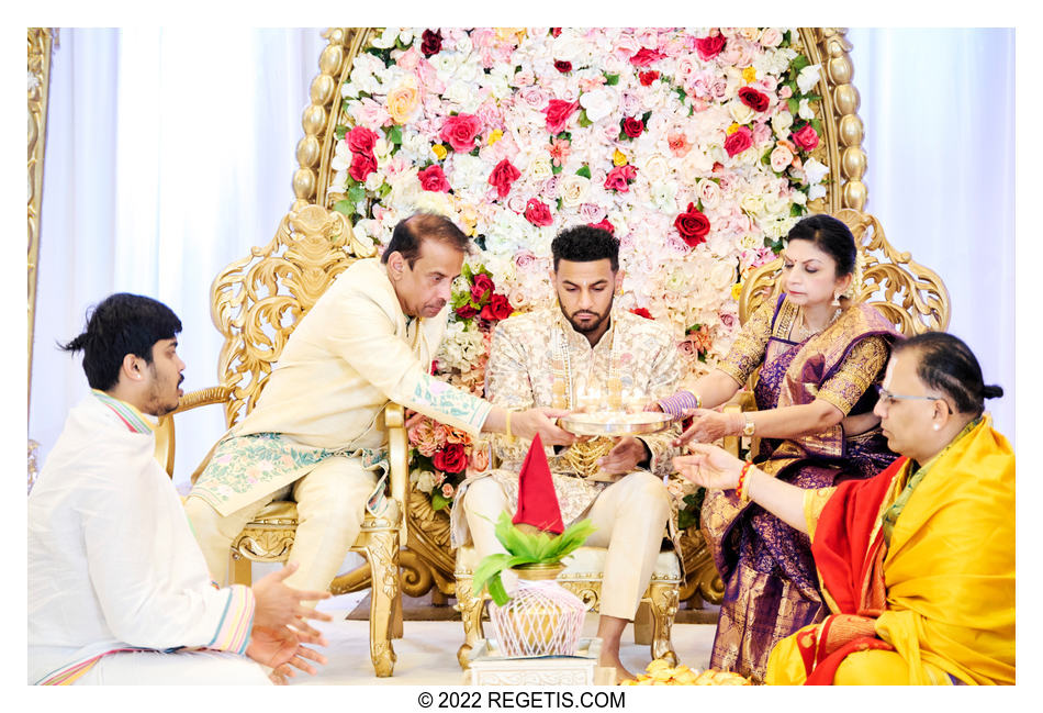 Performing Ganesh Pooja before the arrival of the bride.