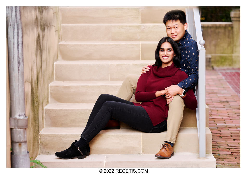 Anjali and Eric Engagement Portrait on stairs
