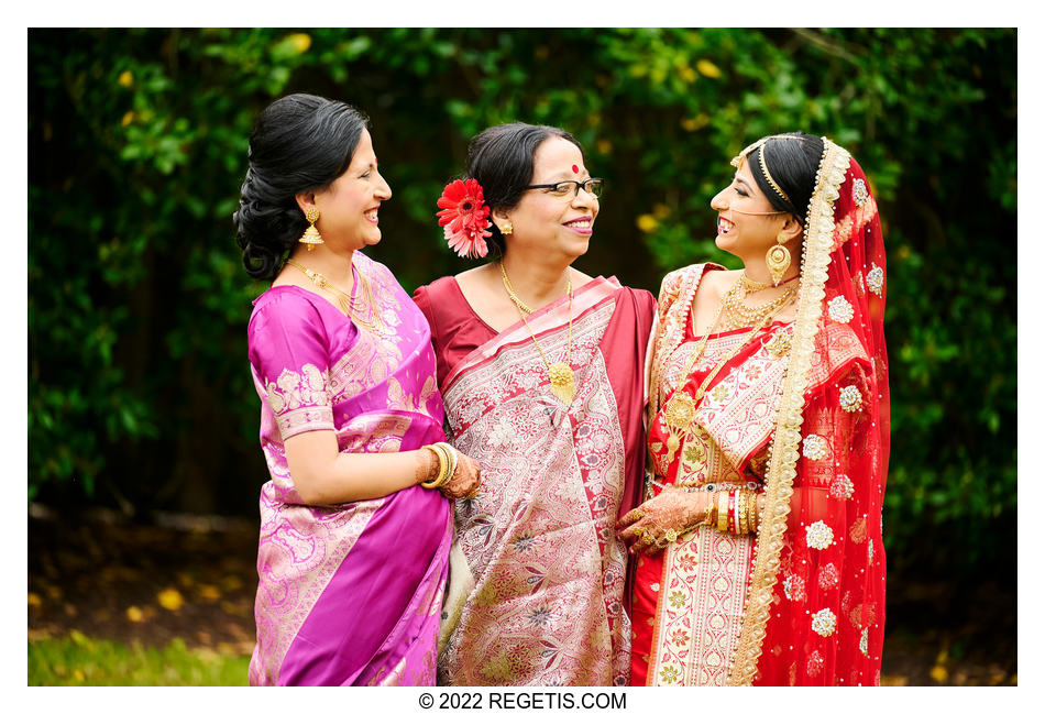 Mother and her two daughter’s before the daughter’s tradition Hindu wedding, Bengali style at the Hyatt Regency, chesapeake bay, cambridge, Maryland.