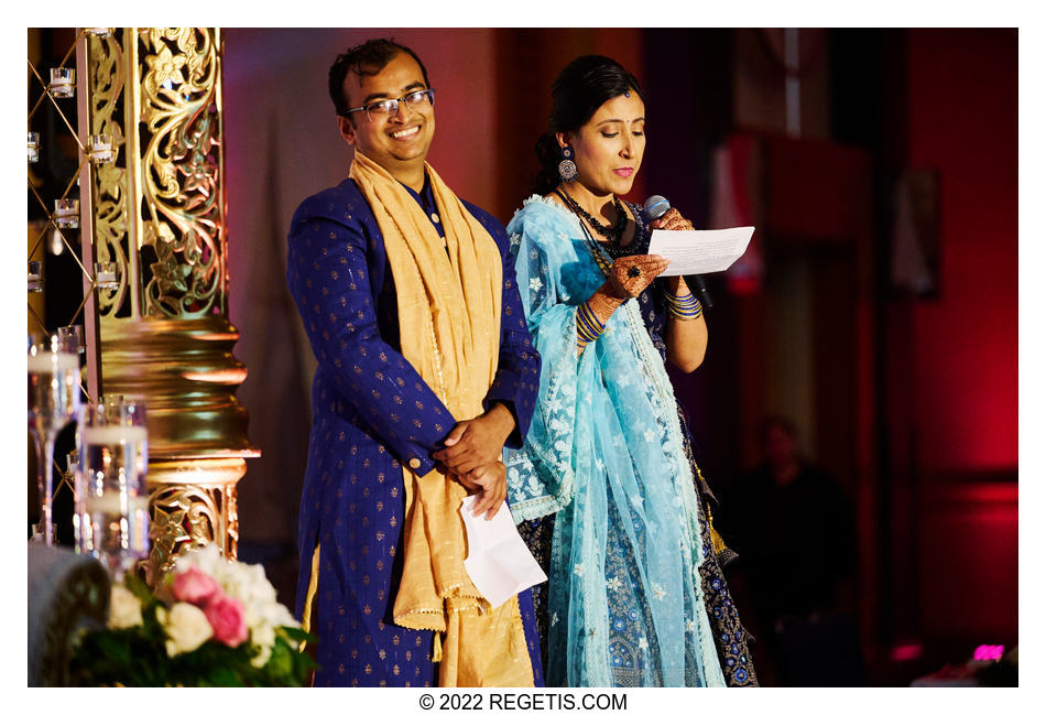Sister of the bride giving his speach at her sister’s Indian Wedding Reception