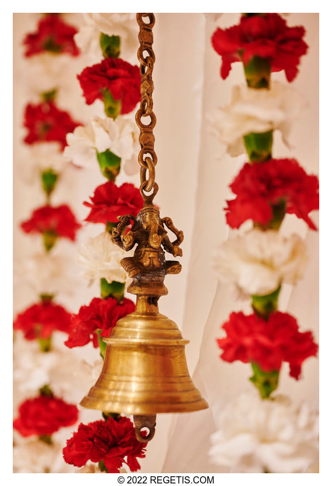 Hanging bell at the Indian Wedding Mandap setup at North Bethesda Marriott in Maryland