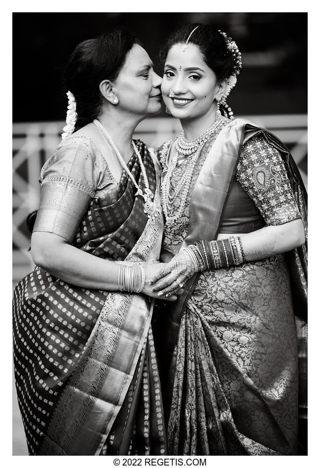 Portrait of a mother and daughter before their traditional Telugu wedding.