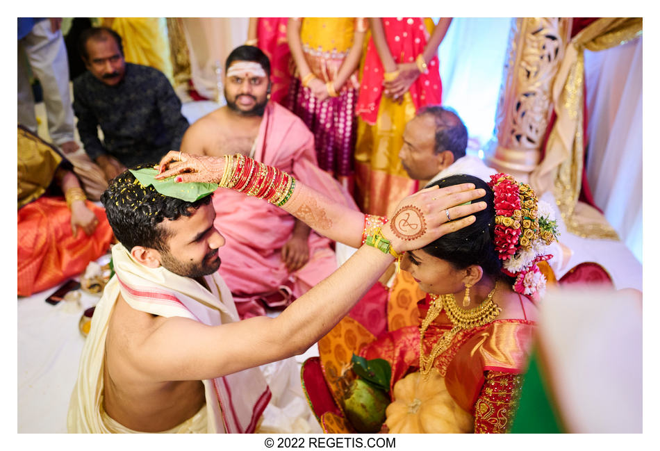 Jeela karra and bellam ritual at a Telugu wedding ceremony