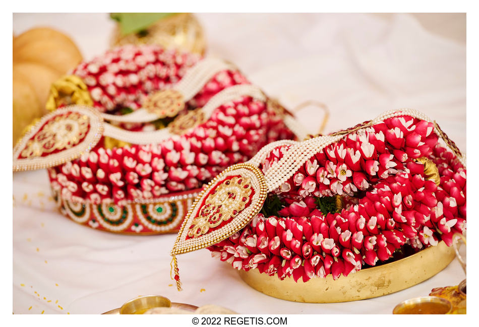Hindu Wedding ritual details of bride and groom garlands.