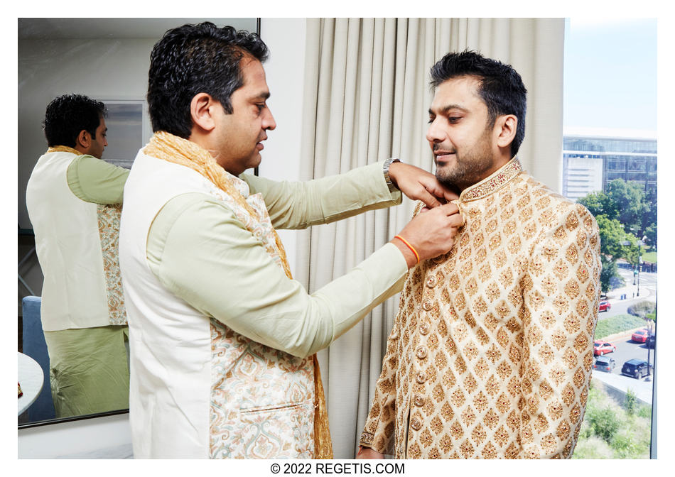 Nitin’s brother is helping him get ready for his wedding.