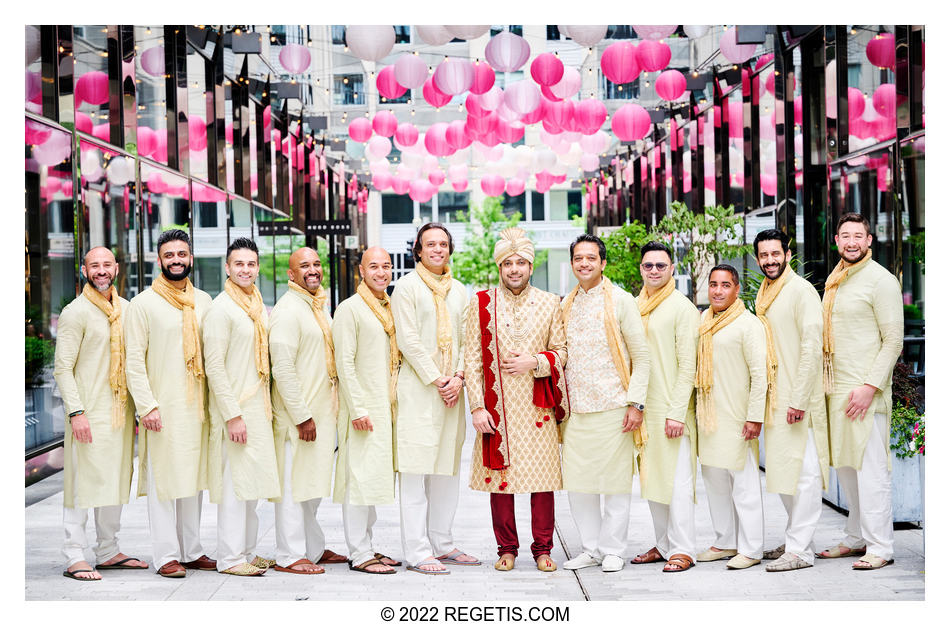 Indian groom and his groomsmen by the City Center