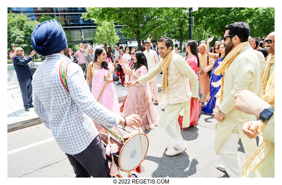 Guests dancing at the baraat South Asian Wedding at the Conrad Hotel Washington