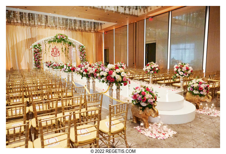 Ceremony decor at Tripali and Nitin’s South Asian Wedding at the Conrad Hotel Washington