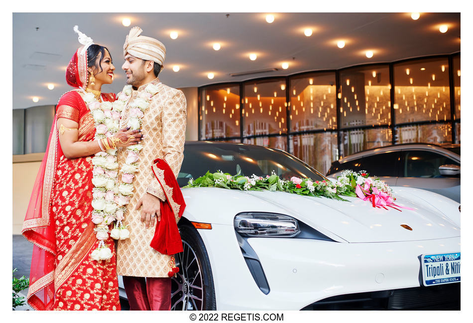 Tripali and Nitin at their car after their South Asian Wedding at the Conrad Hotel Washington