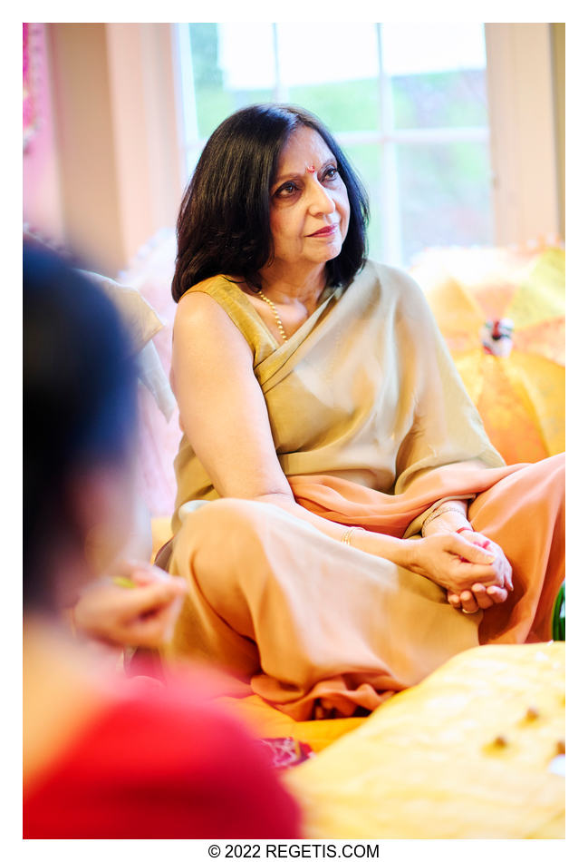 Mother of the groom at Tripali and Ntin’s Haldi ceremony at their residence in McLean, Virginia