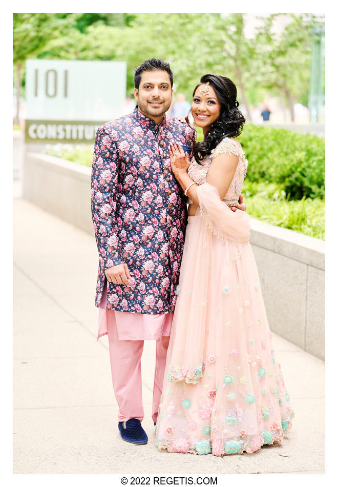 Tripali and Nitin’s portrait before their Sangeet ceremony at 101 Constitution AVE