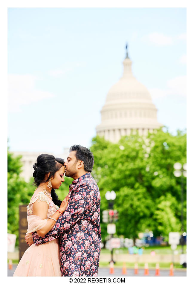 Tripali and Nitin’s portrait before the Sangeet ceremony at 101 Constitution AVE with the capital building in the background.