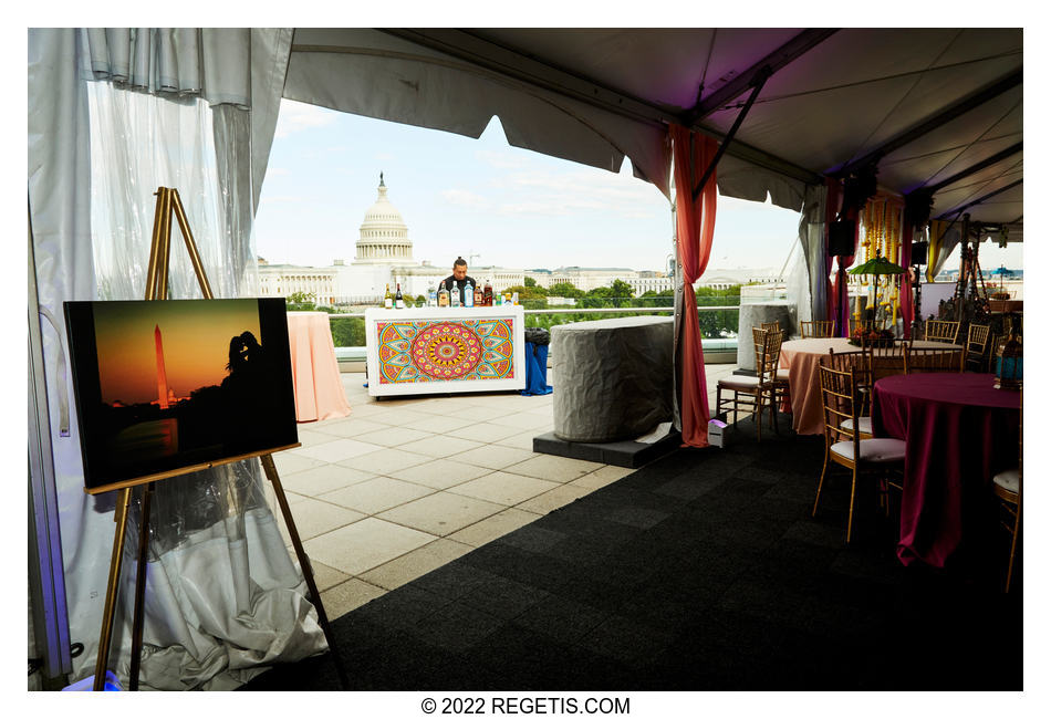 South Asian  Sangeet ceremony decor at 101 Constitution AVE with the capital building in the background.